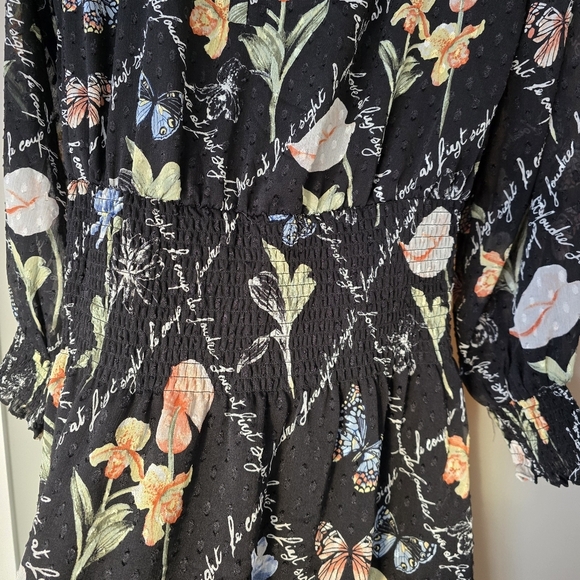 White House Black Market Black Floral Long Sleeve Dress - Picture 5 of 10